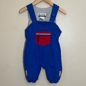 Columbia Blue Red Pocket Outdoor Winter Waterproof One Piece Snowbibs